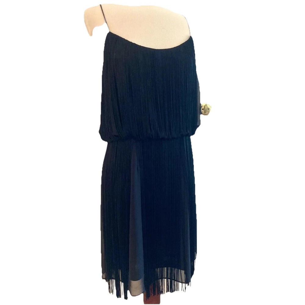 Y2k Aidan Mattox Flapper Dress black  Size 8 fringe Fairy Whimsigoth Grannycore